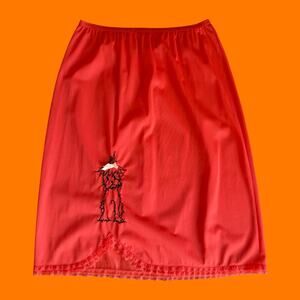 50's 60's vintage orange lace embroidered dog slip skirt XS/S vanity fair